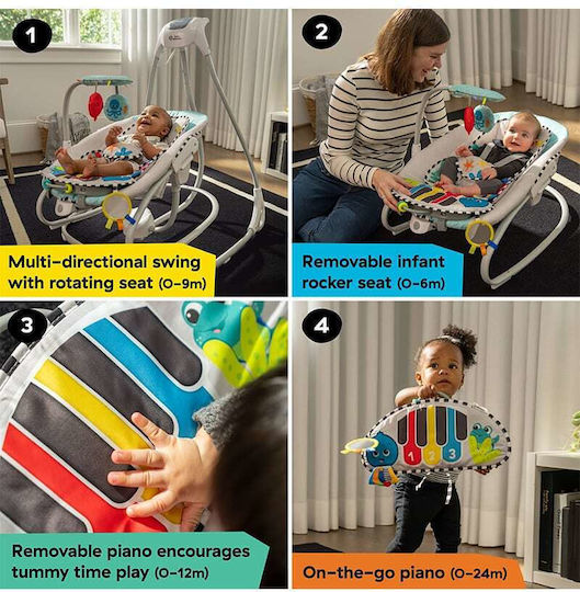 Baby Einstein Electric Baby Relax Swing Kick to It 4-in-1 with Music and Vibration Gray for Child up to 9kg