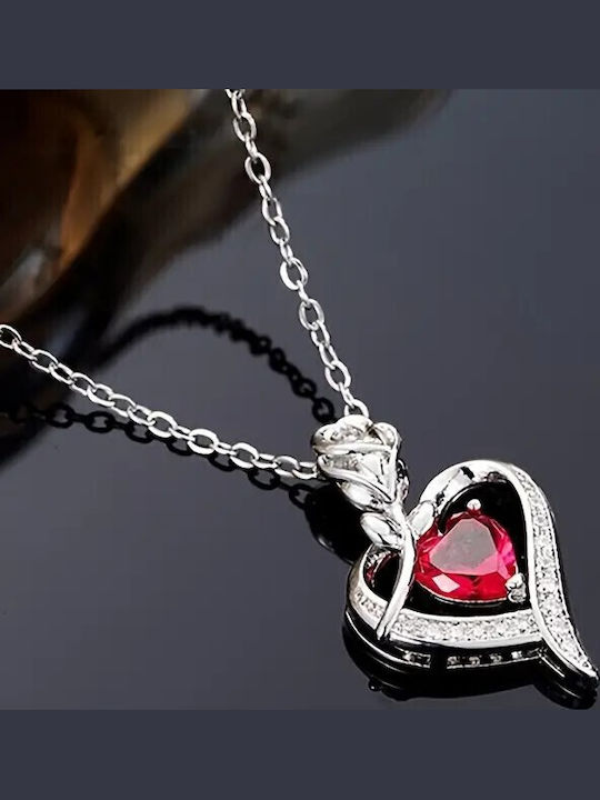 By Queen Κολιέ S925 Flower Love Red