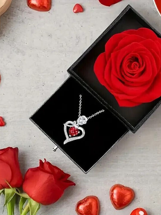 By Queen Κολιέ S925 Flower Love Red