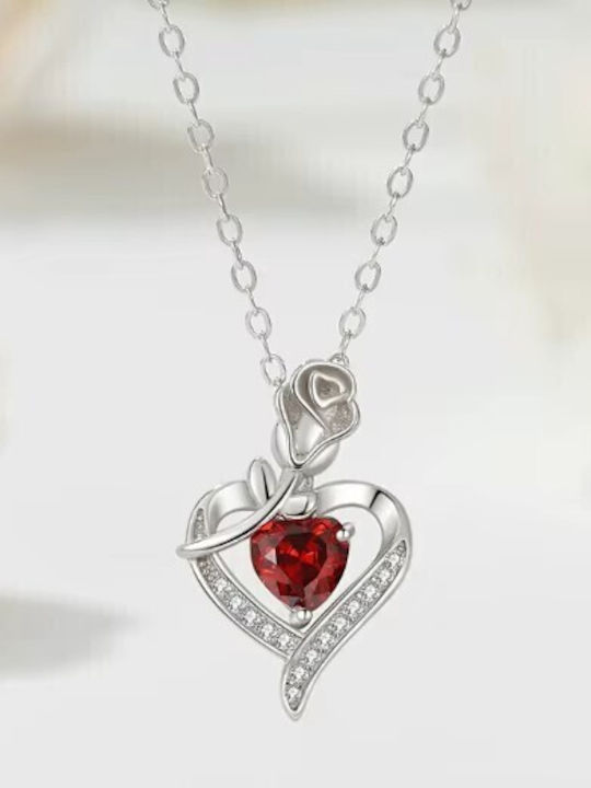 By Queen Κολιέ S925 Flower Love Red