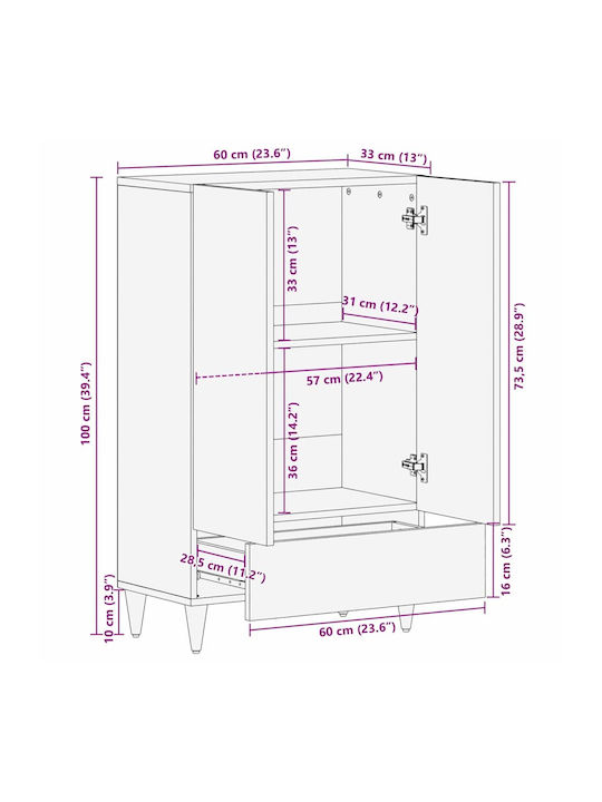 Sideboard Wooden with Drawers Black, Gold 60x33.5x100cm