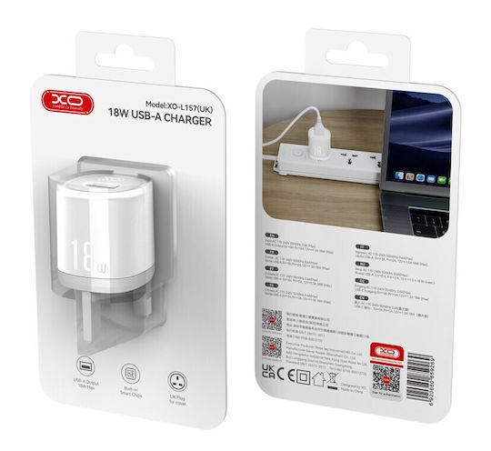 XO Încărcător Fără Cablu cu Port USB-A 18W Quick Charge 3.0 Albς (L157UK)