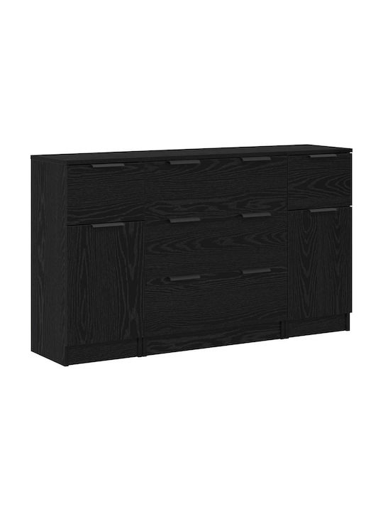 Sideboard Wooden with Drawers Black Oak 121x30x70cm