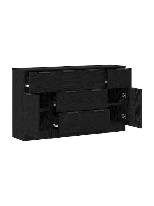 Sideboard Wooden with Drawers Black Oak 121x30x70cm