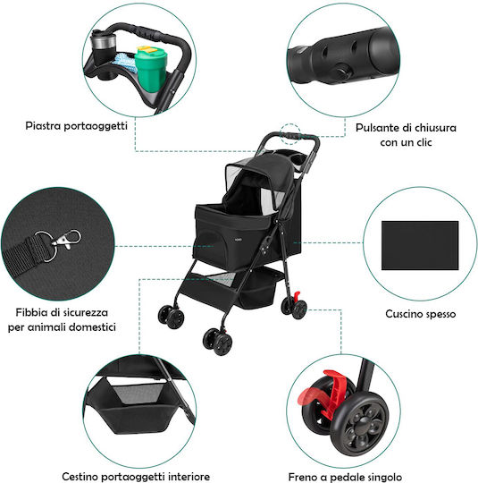 Bakaji Dog/Cat Carrying Black Stroller for 30kg Pets L100xW65xH50cm