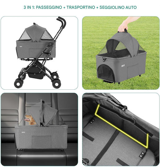 Bakaji Καρότσι για Μεταφορά Σκύλου / Γάτας έως 40kg Γκρι