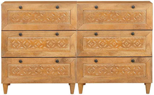Chest of Drawers of Solid Wood with 6 Drawers Coffee 60x33x75cm