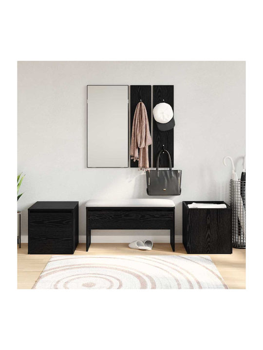 Entry Furniture with Mirror / Hanger & Bench Black Oak 80x31x40cm