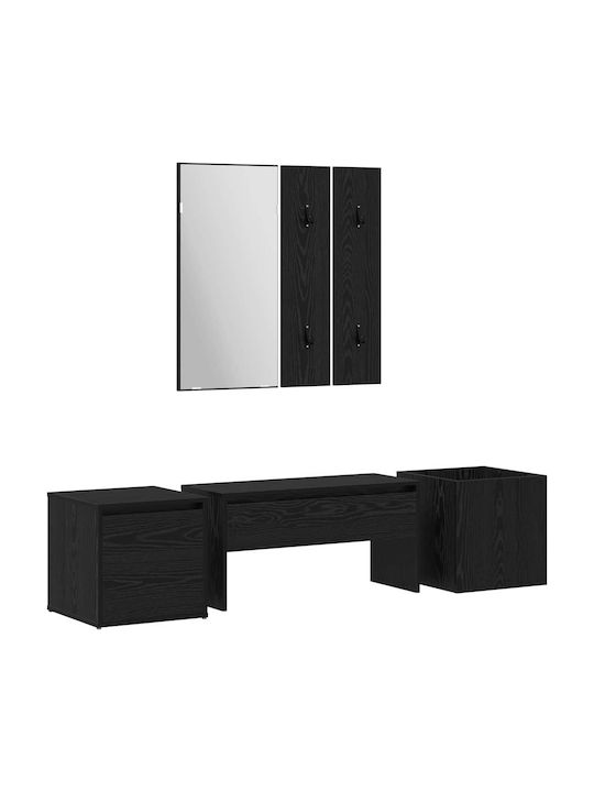 Entry Furniture with Mirror / Hanger & Bench Black Oak 80x31x40cm