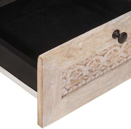 Rectangular Central Coffee Table Made of Solid Wood with Drawers White M80xW54xH40cm