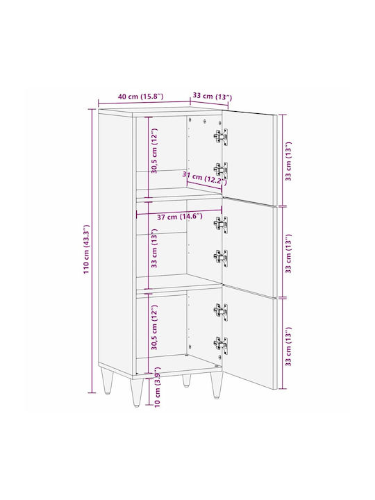 Cabinet Storage Solid Wood L40xW33xH110cm