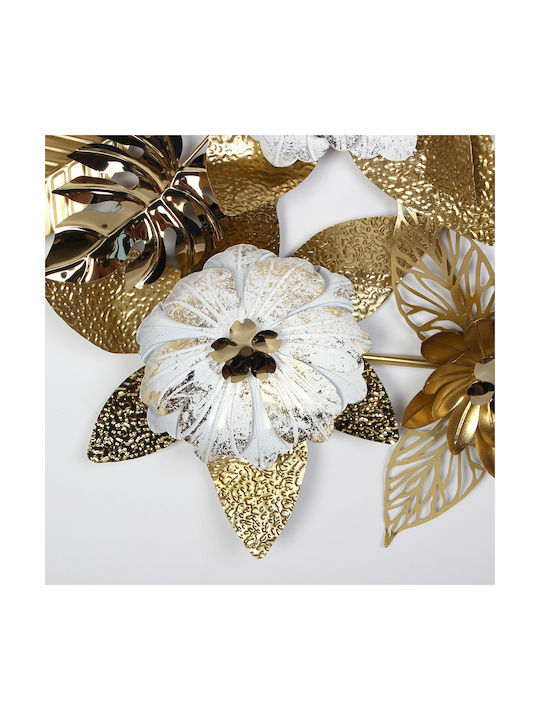 Metallic Wall Painting 131x63 White Gold Flowers Leaves Keskor 46004