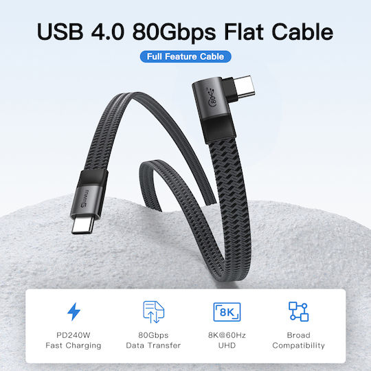 Luvlu Flat / Braided USB 4 Video Cable USB-C male - USB-C 240W Μαύρο 1m