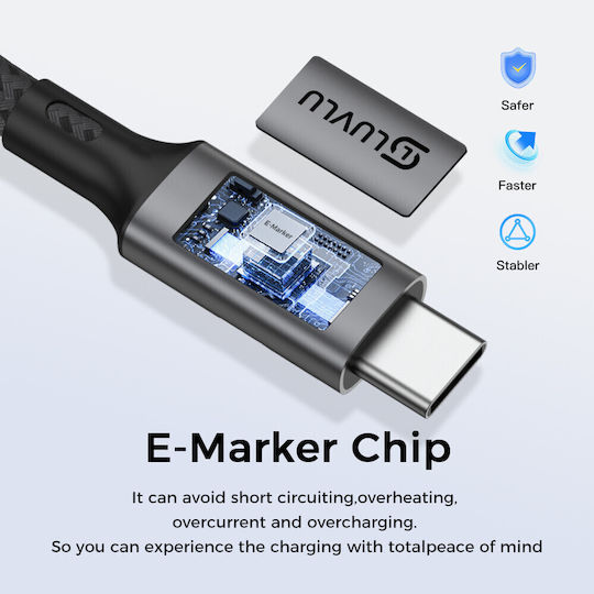 Luvlu Braided / Regular USB 4 Video Cable USB-C male - USB-C 240W Μαύρο 1m