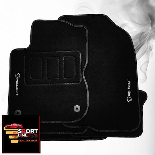 Set covorașe Peugeot 208 2012-2019 Sport Line Negru Cu Cusături Albe Broderie Albă Peugeot Set de 4 Bucăți