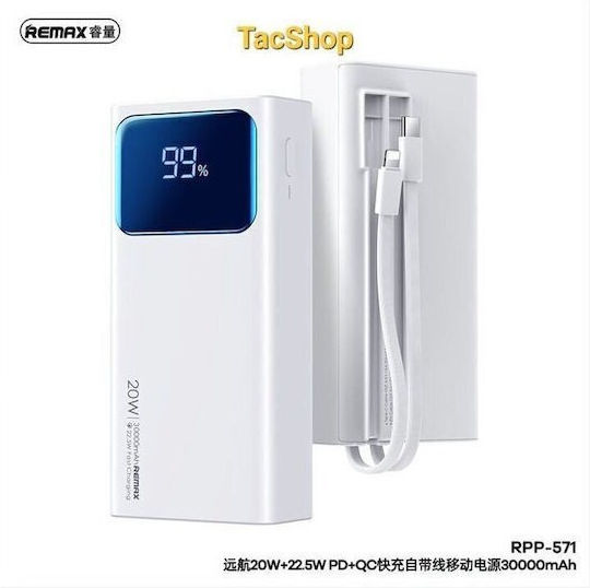 Remax RPP-571 Power Bank 30000mAh with USB-A Output Port White
