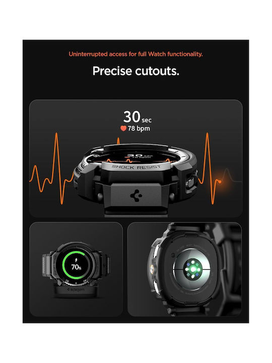 Spigen Rugged Armor Pro Silikonhülle in Schwarz Farbe für Samsung Galaxy Watch 8 Classic 46 mm