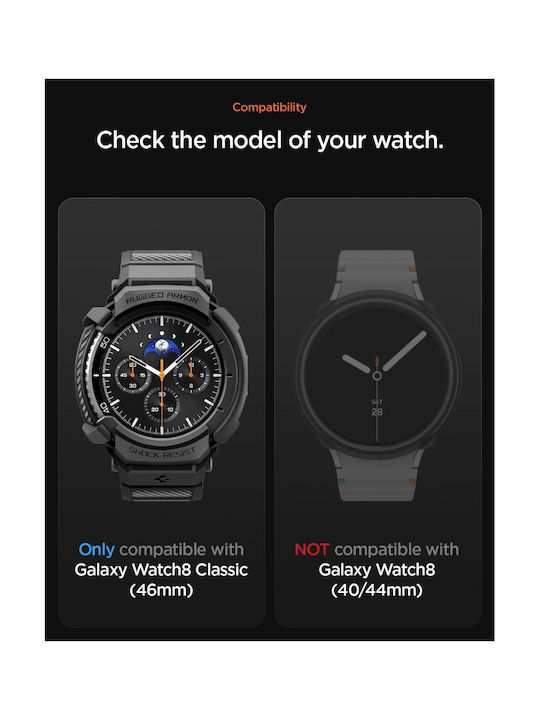Spigen Rugged Armor Pro Silikonhülle in Schwarz Farbe für Samsung Galaxy Watch 8 Classic 46 mm