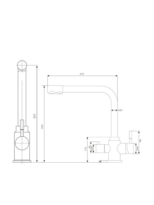 QWaterFilters Смесител за кухня Настолен Inox Черна