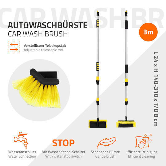 ECD Germany Teleskopisch Autowaschbürste mit Wasserzufuhr 130-300cm