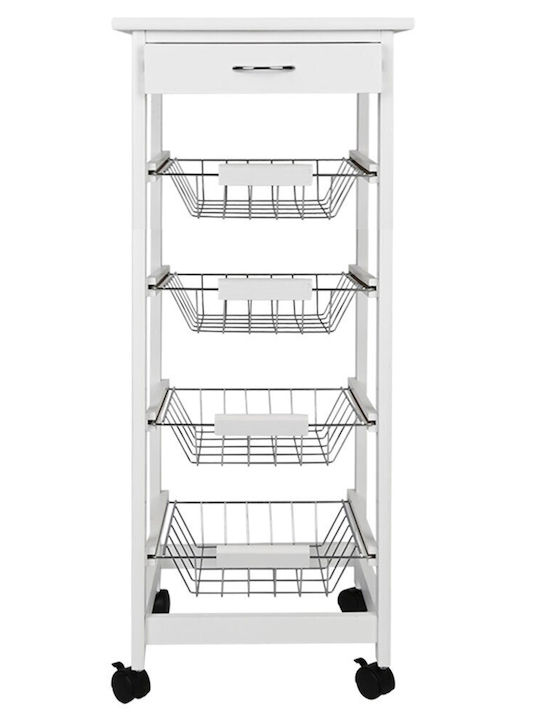 Bakaji Wooden Kitchen Trolley 4 Tiers White 37x37x82cm