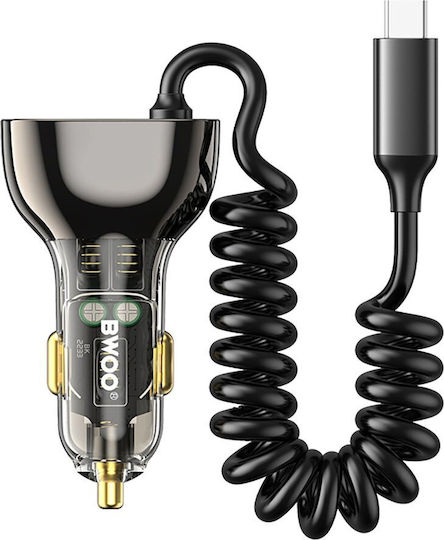 BWOO Încărcător Auto 30W Încărcare Rapidă cu Porturi: 1xUSB 1xType-C împreună cu Cablu Type-C Gri Culoare
