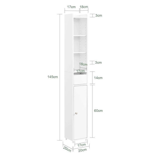 SoBuy Ντουλάπι Μπάνιου 20x20x145cm Λευκό