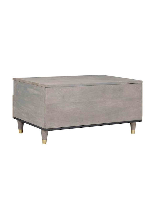 Rectangular Central Coffee Table Made of Solid Wood with Drawers Gray W80xD54xH40cm