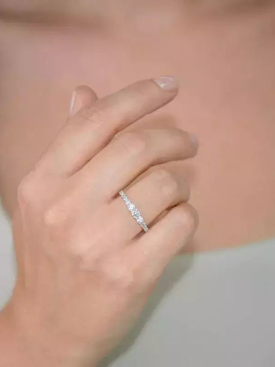 Set with Necklace , Earrings & Ring from White Gold 14K with Stones