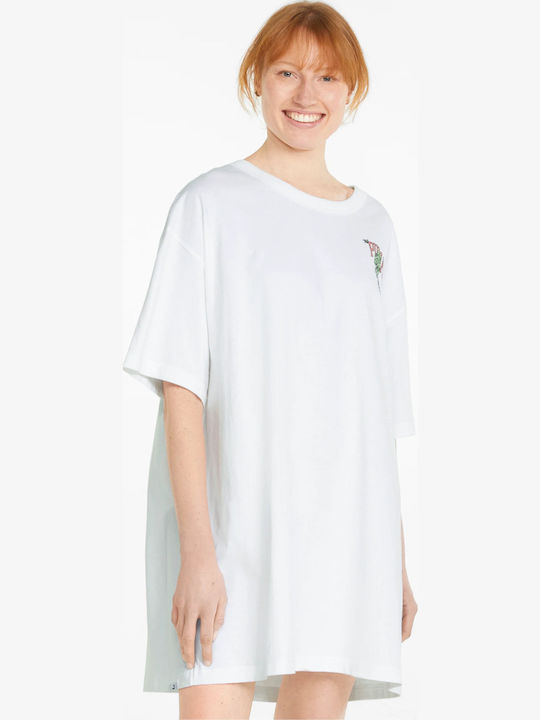 Downtown Summer Mini Athletic Dress T-Shirt Short Sleeve White