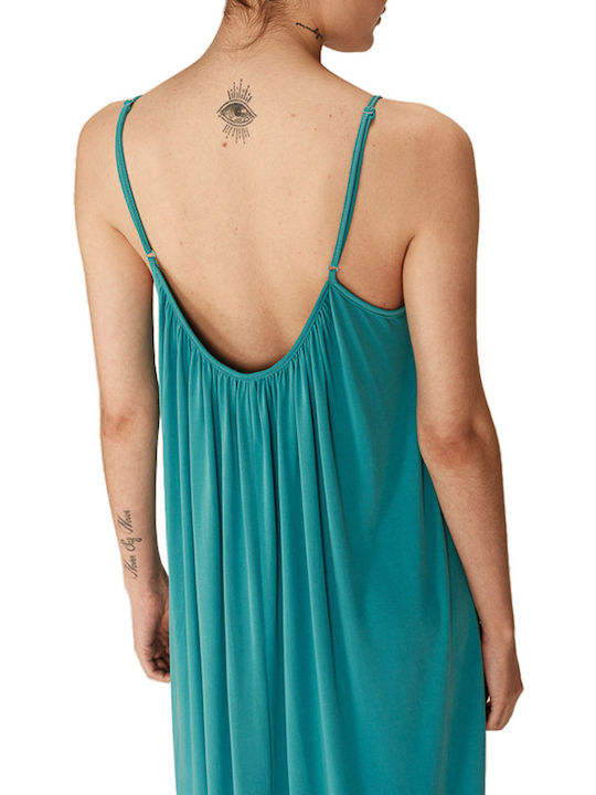 Summer Maxi Dress with Tearing Turquoise Aqua