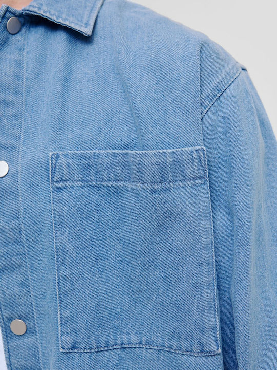 Overshirt Din Denim Cu Mânecă Lungă Albastru Deschis Denim