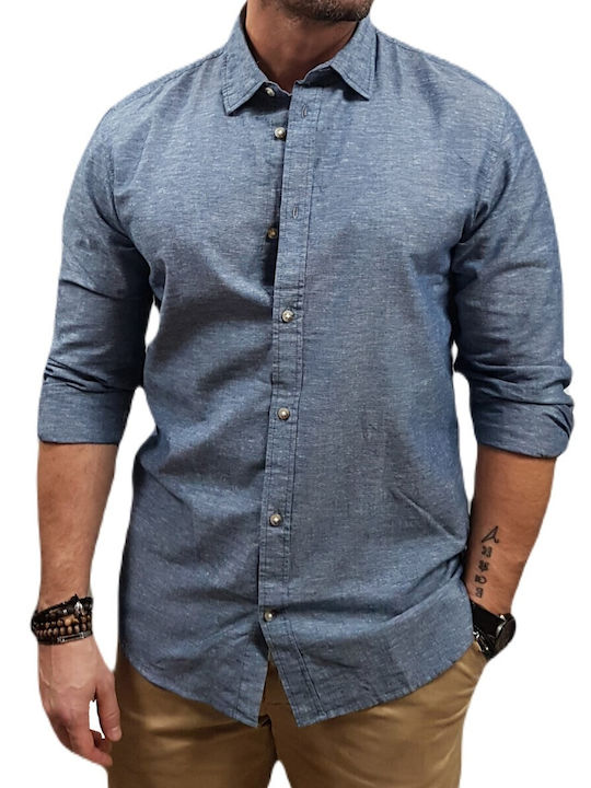 Long-sleeved Linen Shirt Light Blue