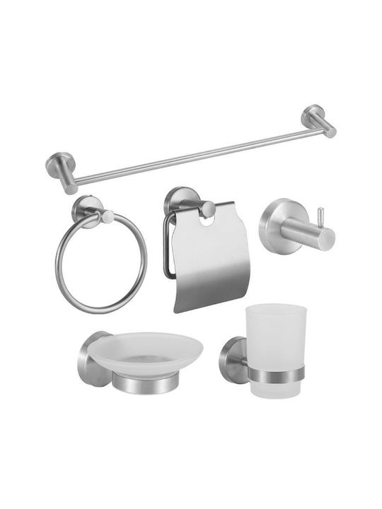 Wall Mounted Bathroom Accessory Set Inox Silver