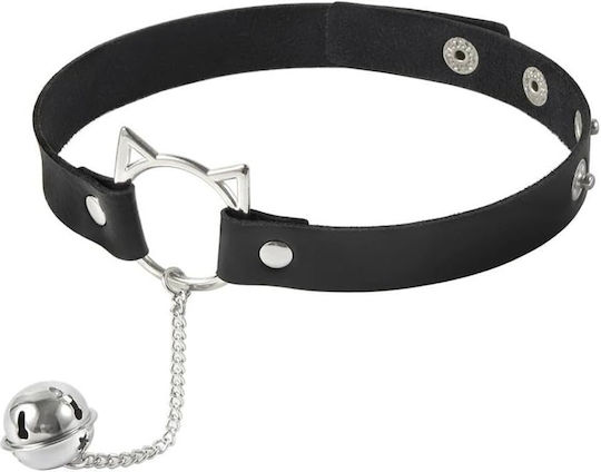 Smd Kinky Cat Kitty Ring Choker Collar Bell Adjustable Fit Pu Leather Black