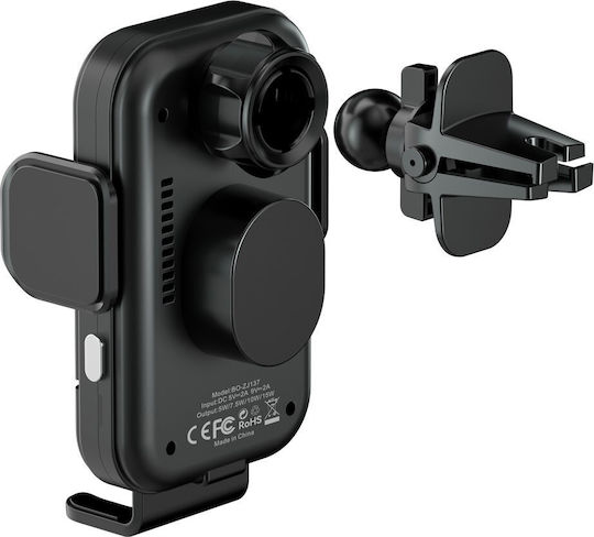 BWOO Car Mobile Mount with Adjustable Hooks and Wireless Charging Black