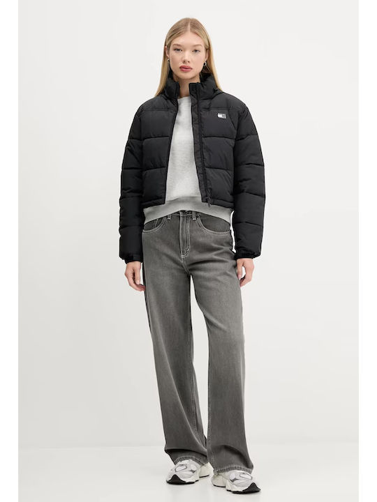 Crop Γυναικείο Puffer Μπουφάν Αδιάβροχο για Χειμώνα Μαύρο