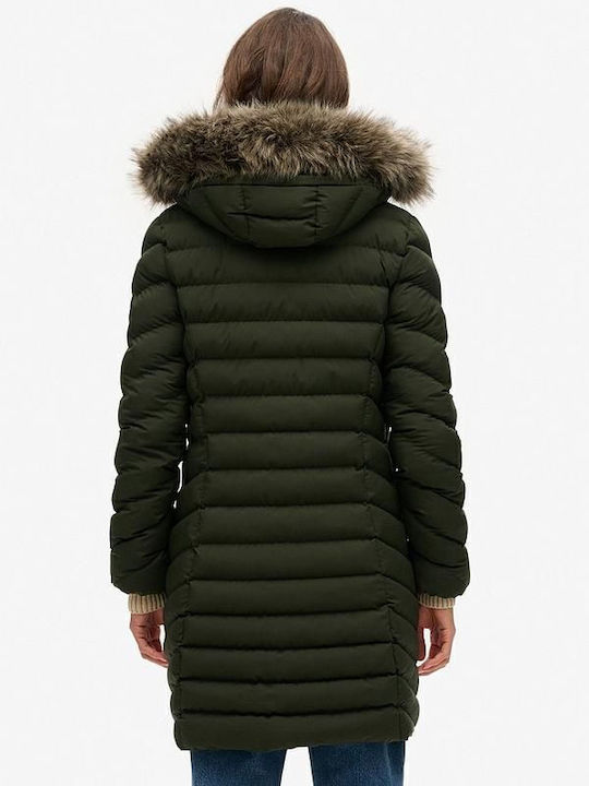 Fuji Faux Women's Puffer Jacket for Winter with Hood SURPLUS GOODS OLIVE GREEN