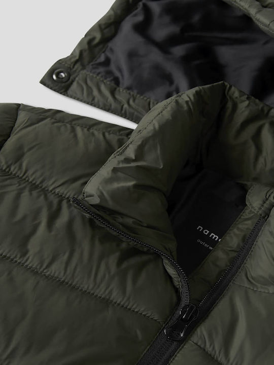 Daunen Kinderjacke Lang mit Kapuze Dunkelgrün