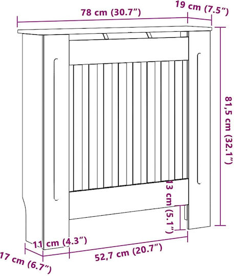 vidaXL Brown Particleboard Radiator Cover 78x19x81.5cm 2 Pieces