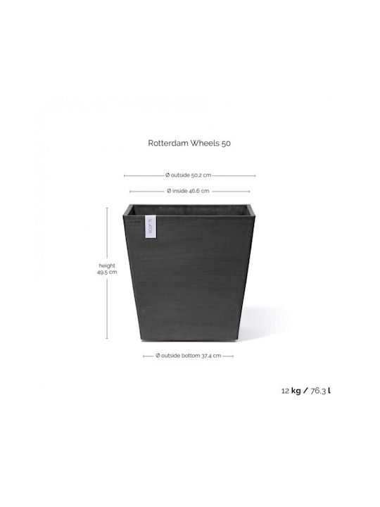 Ecopots Rotterdam Γλάστρα Πλαστική Μαύρο 50x50x48εκ.