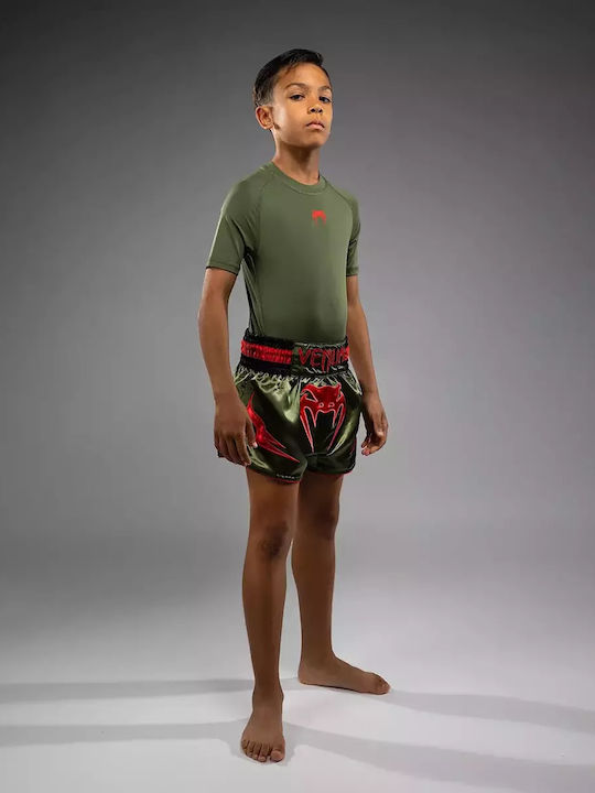 Kids Venum Inferno Muay Thai Boxing Shorts Army Green Orange