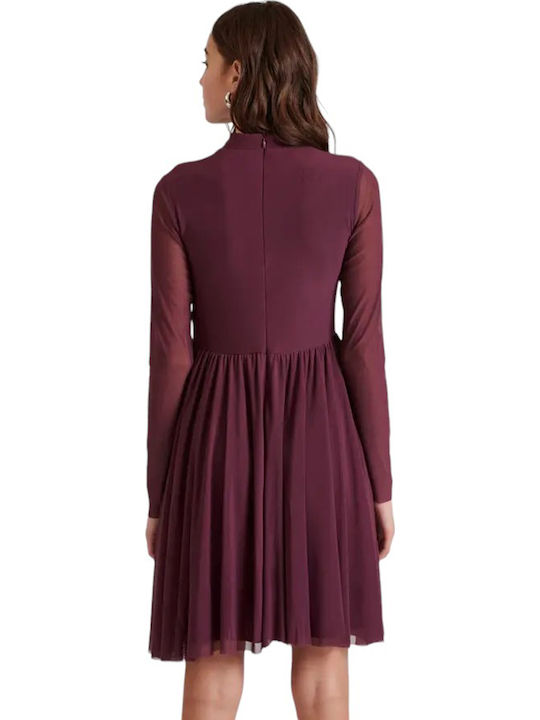 Mini Abendkleid mit Tüll & Rüschen Burgundisch