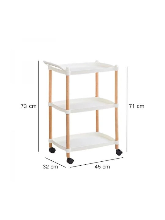 Rectangular Side Table Made of Solid Wood with Wheels White W45xL32xH71cm