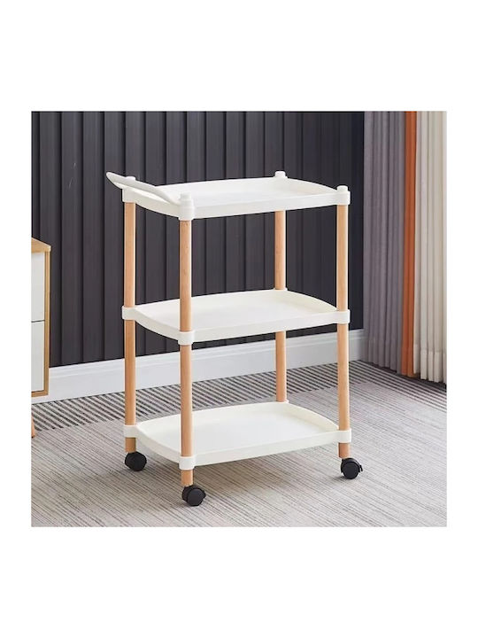 Rectangular Side Table Made of Solid Wood with Wheels White W45xL32xH71cm