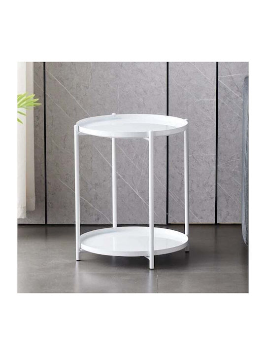Masă Laterală Rotundă Din Lemn Masiv Alb L42xP42xÎ52cm