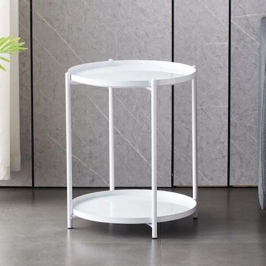 Round Side Coffee Table Made of Solid Wood White W42xL42xH52cm