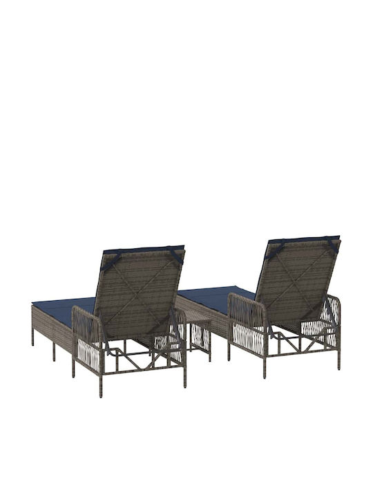 Ξαπλώστρα Rattan με Μαξιλάρι Γκρι με Τραπεζάκι 2τμχ 200x55x32εκ.