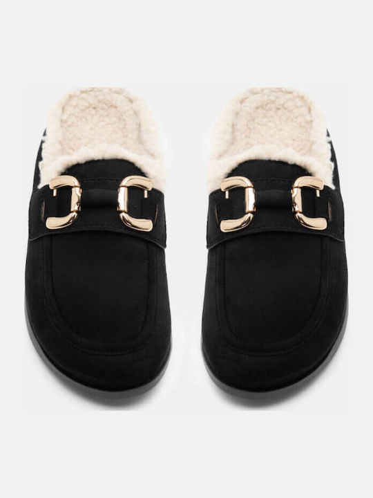 Winter Women's Slippers with Fur Black