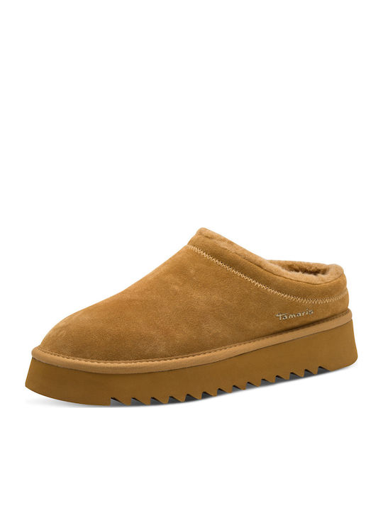 Leather Mules with Low Heel in Brown Color